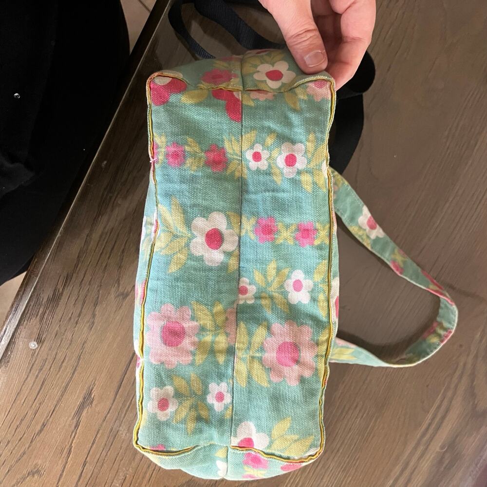 Handmade Floral Cottagecore Tote Bag Crossbody Purse Teal Pink Canvas Cute - Picture 10 of 16